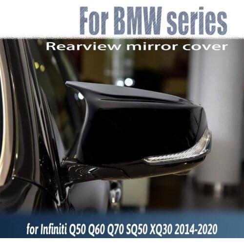 Horn Car Side Styling 2pcs Bright Black for Infiniti Q50 Q60 Q70 SQ50 XQ30 2014-2020 Rearview Mirror Cover Caps