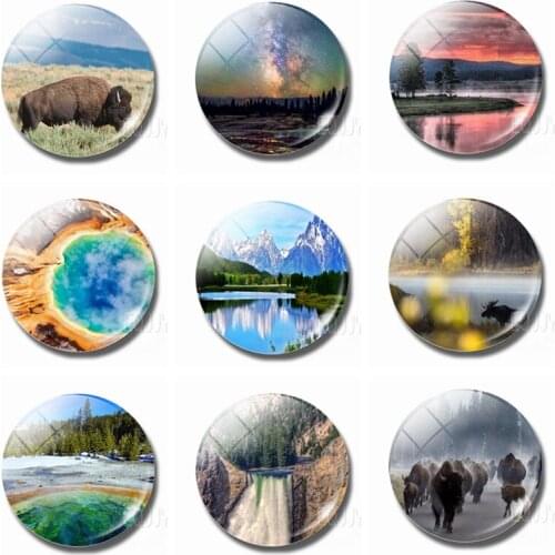Yellowstone National Park Refrigerator Magnets 30MM Magnet Fridge Glass Dome Landscape Ornaments Magnetic Stickers for Fridge