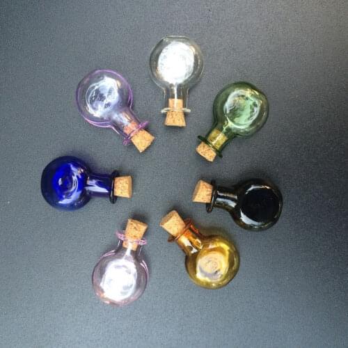 Mini Glass Color Bottles Oblate Round Bottles With Cork Little Bottles Wedding Gift Tiny Jars Vials Mix 7Colors Free shipping