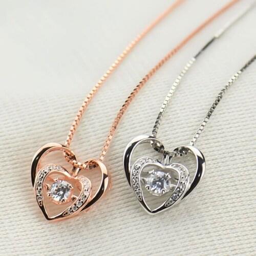 Fashion Jewelry Necklace Zircon Stone Double Row Cute Heart Love Pendant Necklace For Women Trendy
