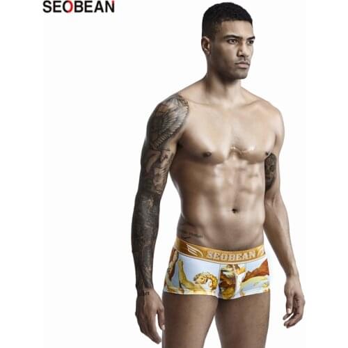 SEOBEAN New Mens Underwear Fashion Digital Printing World Famous Painting U-pouch Bag Push Up Boxers