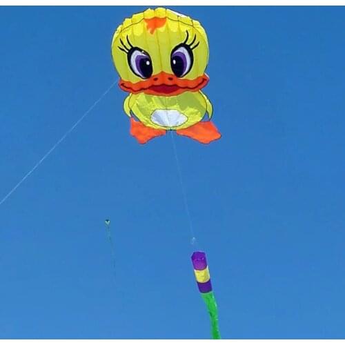 Soft yellow duck kite with long tails for audlts children outdoor fun animal inflatable flying kites free shipping