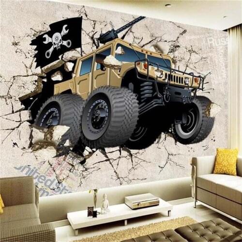 Custom Wall Mural Wallpaper 3D Cartoon Military Vehicles Photo Wallpaper Childrens Bedroom Living Room TV Backdrop Wallpaper