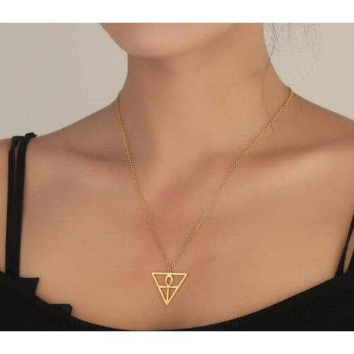 Stainless Steel Egyptian Ankh Triangle Necklaces Geometric Cross Pendant Religious Amulet Jewelry Gift Simple Colliar