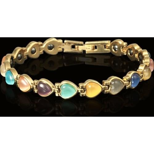 New Fashion Womens Classic Health Matel Bracelet for Women Colorful Opal Stones Magnetic Fashion Ladies Bangle Jewelry