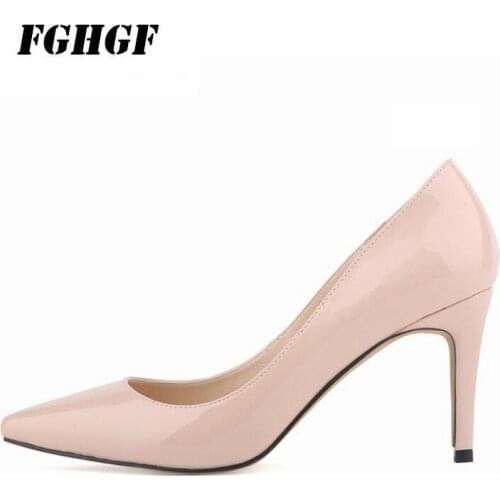 New Woman Shoes Stiletto High Heels Woman Pumps Pointed Toe Shallow Celebrity T Stage Black/Nude Patent Leather Dress Pump