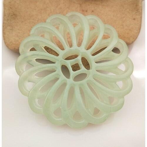 7A Natural Emerald Floating Flower Double-sided engraving handmade dragon jade hollow green jade Pendant necklace