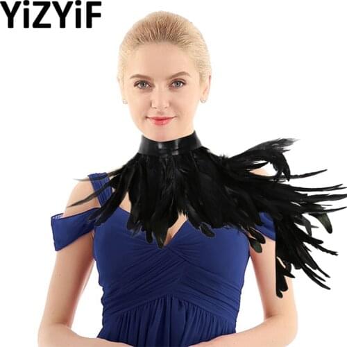 Punk Gothic Shrugs For Women Natural Dyed Rooster Feather Cape Shawl Shoulder Wings Choker Collar Halloween Costume Accessories