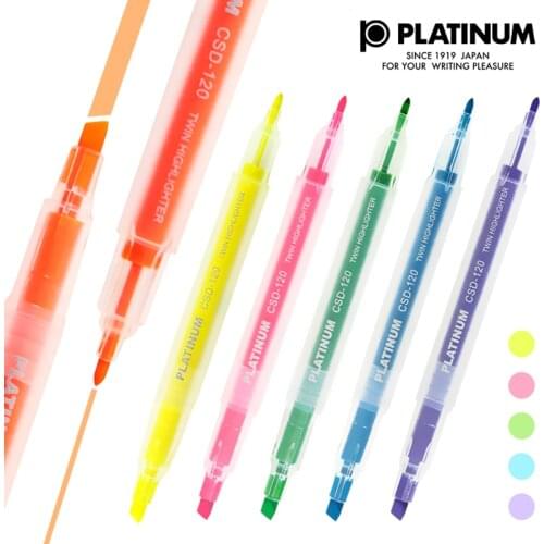 Platinum Double-headed Highlighter Fluorescent pen Color Light Soft Large Capacity Learning Key Marker cute school supplies
