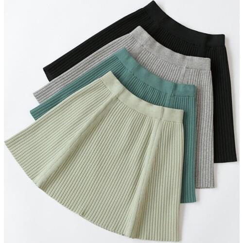 Shintimes 2020 Autumn Winter A-line Short Skirts Women Pleated Sweater Mini Skirt Female Elegant Knitted Skirt High Waist Korean