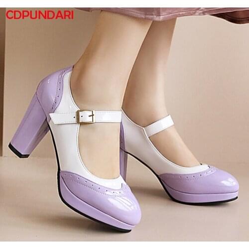 Mixed Color Mary Janes High Heels Platform Pumps Ladies Spring Summer Party Shoes Plus Size Escarpins Femme Tacones Mujer