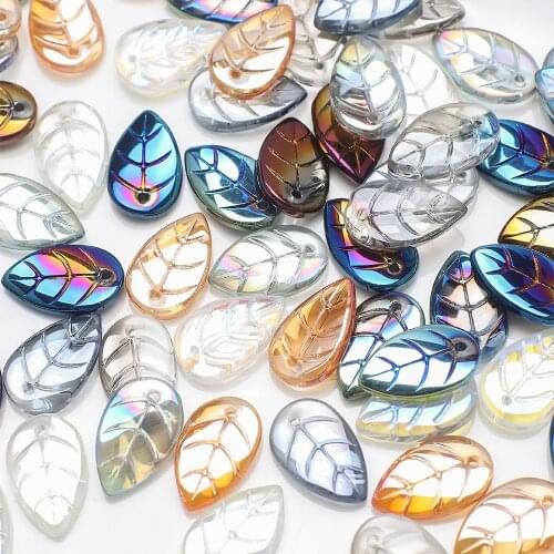 50pcs/lot Leaves Shape Lampwork Glass Petal Beads Blue Color Crafts Crystal Pendant Earings Jewelry DIY Making Accessories
