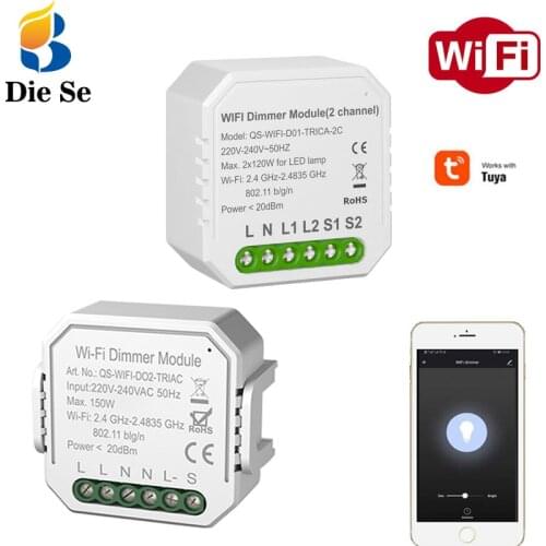 Smart Wifi Dimmer Switch AC 220V Breaker 1/2 Gang Timer Tuya Smart Life App Remote Control Dimmer,Work with Google Home/Alexa