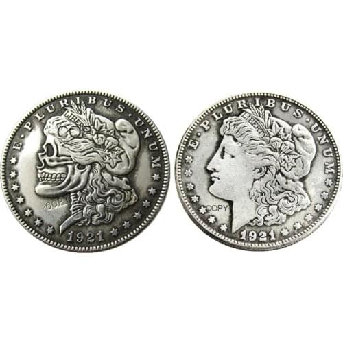US Hobo Head-To-Head Two Face 1921/1921 Morgan Dollar skull zombie skeleton Silver Plated Copy Coins