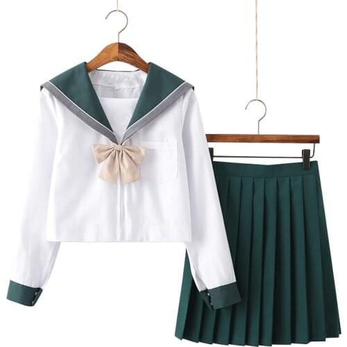 Green JK Uniform Kansai Cardigan Long/Short Sleeve Sailor Suit Female School Uniform Suit Variety Sakura Anime cosplay