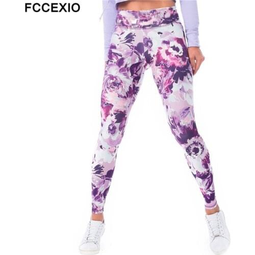 FCCEXIO Tie-dye Flowers 3D Print Womens Pants Push Up Running Sports Leggings Slim Pants Female Casual Trousers Fitness Legging