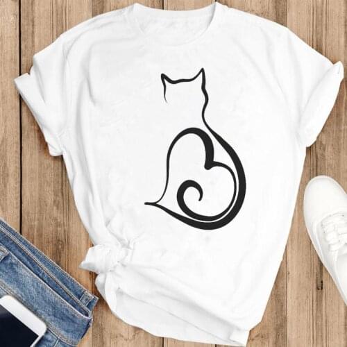 Women Graphic Cat Pet Printing Style Trend New Cartoon Fashion Summer Female Clothes Print Short Sleeve Tops Tees Tshirt T-Shirt