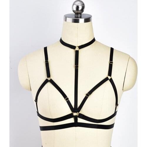 Gothic Black Red Cage Bralette Womens Fetish Wear Bodysuit Crop Tops Bondage Harness Belt Harajuku Sexy Lingerie Body Harness