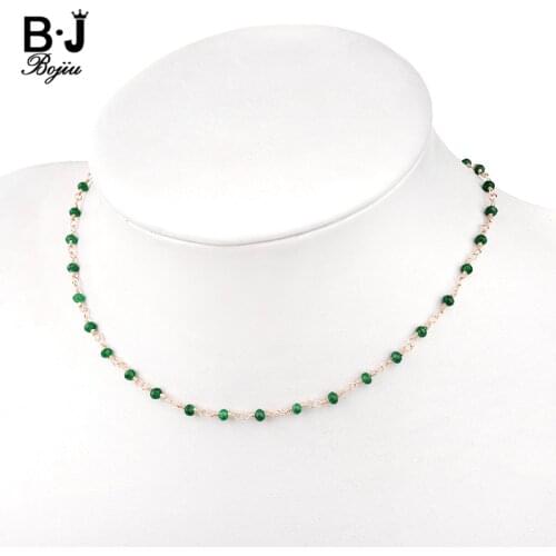BOJIU Tiny Stone Beads Choker Necklace For Women Handmade Gold Link Chain Fashion Crystal Necklaces In Jewelry Gift NKS207