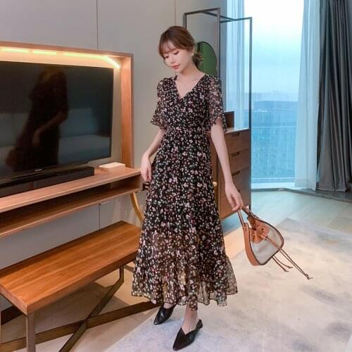 2021 Vintage Black Pink Chiffon Sexy Maxi Dresses Spring Summer Plus Size Runway Midi Dress Elegant Women Bodycon Party Vestidos