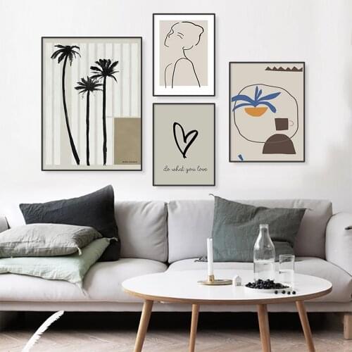Canvas Painting Vintage Minimalist Line Abstract Figure Palm Tree Posters Print Wall Art Picture Living Room Home Decoration