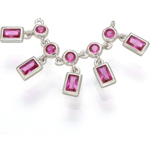 ZHUKOU 14x37mm Brass Cubic Zirconia purple Crystal Necklace Chain for Womens Necklace Bracelet Jewelry Accessories Model:VL26