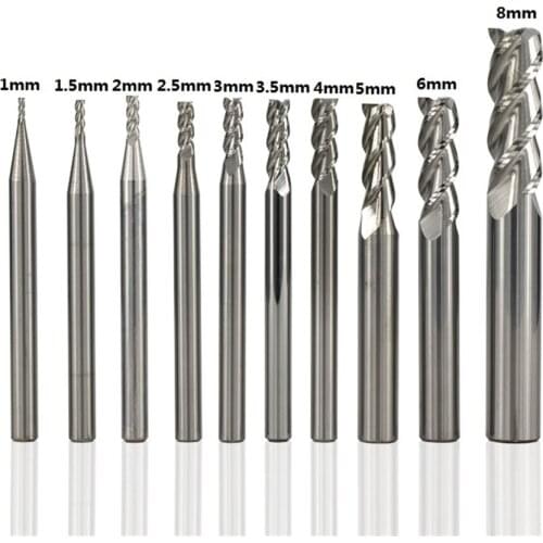 10 pcs 1 / 1.5 / 2 / 2.5 / 3 / 3.5 / 4/5/6/8 flute carbide end mill 3 for cutting aluminum spiral cnc router bit milling machine