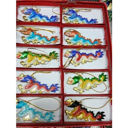 10pcs Chinese style Dragon Pendant Cloisonne Enamel Fancy Ornament Small Gifts item for Party Guest Christmas Tree Hanging Decor