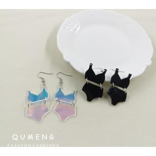 2021 Funny Punk Ins Wind Black Colorful Transparent Bikini Acrylic Pendant Earrings For Women Girls Unique Jewelry Presents