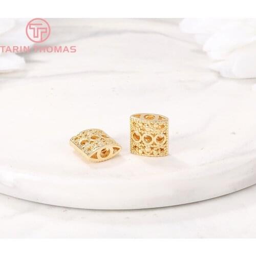 6PCS 8.5x9MM 24K Gold Color Plated Brass Spacer Beads Bracelet Beads High Quality Diy Jewelry Accessories