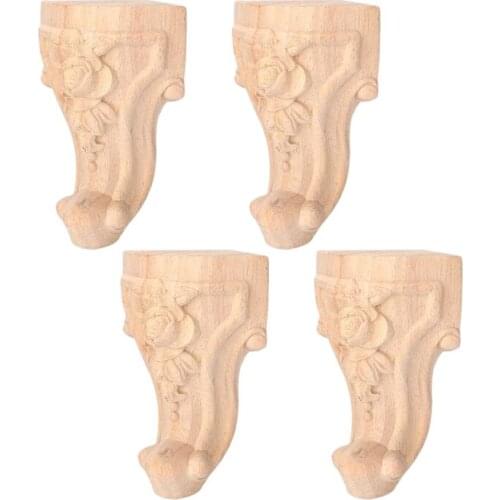 4 Pcs Furniture Legs European Style Cabinet Legs Wood Carved Table Foot Sofa Feet (15X6cm)