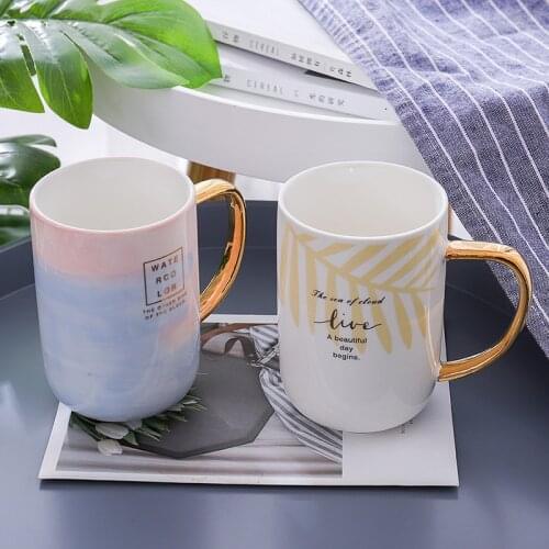 450ml High Quality Letter Ceramic Coffee Mug with Glod Handle Porcelain Coffee Milk Tea Cup Drinkware Gift