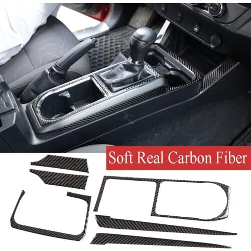 6pcs Soft Real Carbon Fiber Control Gear Shift Storage Box Trim Kit For Toyota Tacoma 2015-2020