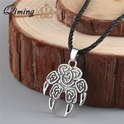 QIMING Bear Veles Pendant Celtics Pendant Antique fashion Bear Paw Veles Pendant Celtics Viking Jewelry Men Slavic Wolf Necklace