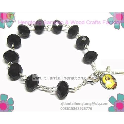 Free ship 5pcs/lot exquisite religious saint rosary bracelet, 10mm black bead crystal bracelet,cute bracelet, rosary bangle