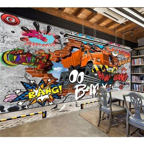 Large fashion European retired nostalgic car graffiti mural personality restaurant bar ktv background wall wallpaper 3D stereo