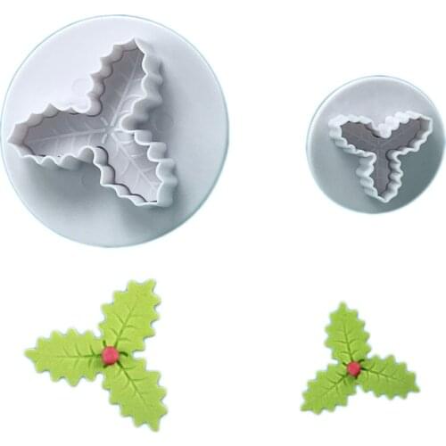 Diy 2Pcs/Lot Biscuit Mould Christmas Holly Leaf Cookie Cutting Mold Sugarcraft Chocolate Decorating Tools Cupcake Plunger Cutter
