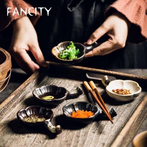 FANCITY Stoneware Japanese Retro Seasoning Dish Sauce Dish Seasoning Dish Pickles Dish Chopstick Holder Snack Dish Five Colors
