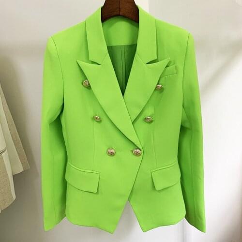 Fluorescent Green Blazer Womens Suit Fashion Double-breasted Gold Button Slim Orange Blazers Jackets High Quality Dropshipping