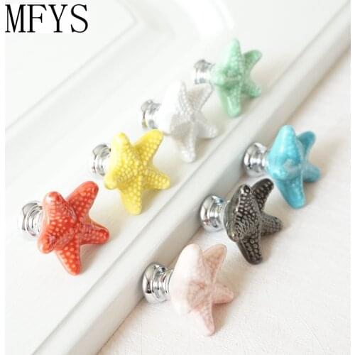 Ceramic Colorful Dresser Knobs Starfish Drawer Cabinet Knobs Kitchen Cupboard Knobs Decorative Handle Red Pink Yellow
