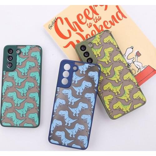Cute Colorful Dinosaur Matte Protection Phone Case For Samsung Galaxy A30 A50 A70 A71 A51 A52 S9 S10 S10Plus S21 Back Cover