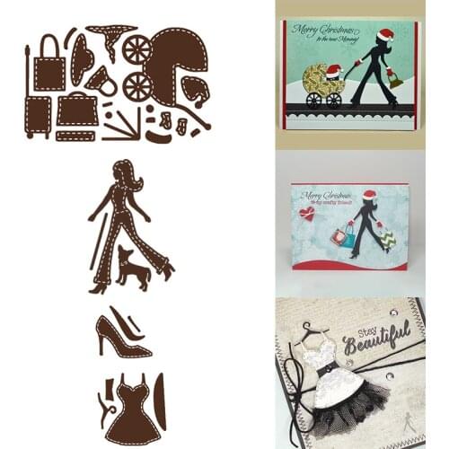 Metal Cutting Dies Fashion Lady High-heel Shoes Dress Hat Suitcase Set Dog Cart DIY Scrapbooking Craft Paper Cards 2021 New