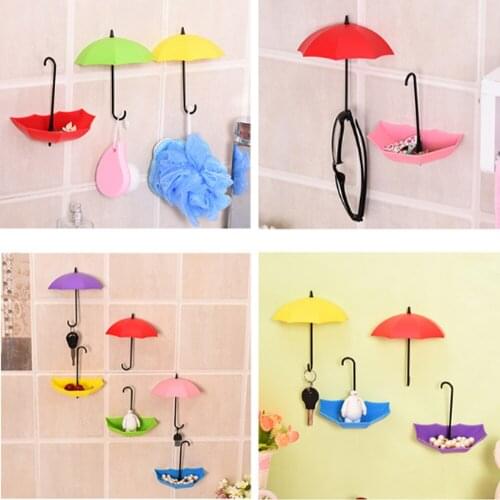 Multifunction 3Pcs Colorful Umbrella Wall Hook Key Hair Pin Holder Organizer Decorative for Tableware Living room kitchen