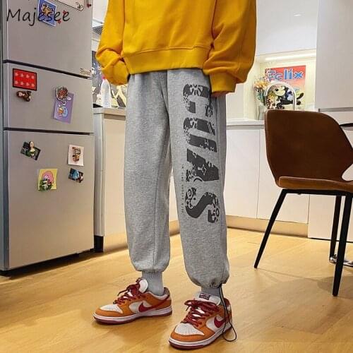 Men Sweatpants Letter Plus Velvet Thicker Elastic Waist Bundle Feet Ankle-length Baggy Casual Straight Ulzzang Fashion All-match