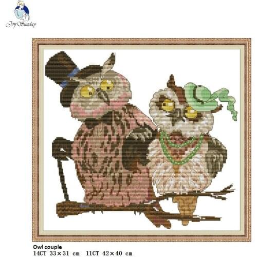 Owl Couple Patterns DIY Hand Made Cross Stitch Kits DMC Counted Cross-stitch Printed Canvas Embroidery Needlework Home Decor