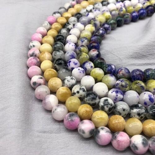 Natural Colorful Flower Stone Yellow Pink White Round Loose Persian Jades Beads for Jewelry Making Diy Bracelet 6/8/10mm