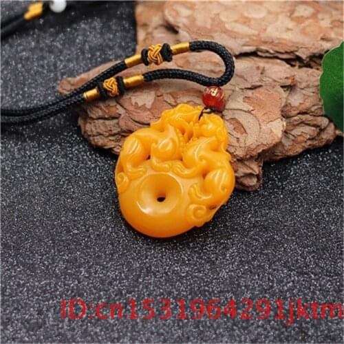 Jade Tiger Pendant Necklace Fashion Hand Gifts Charm Yellow Men Double-sided Carved for Jadeite Jewelry Amulet Natural Women