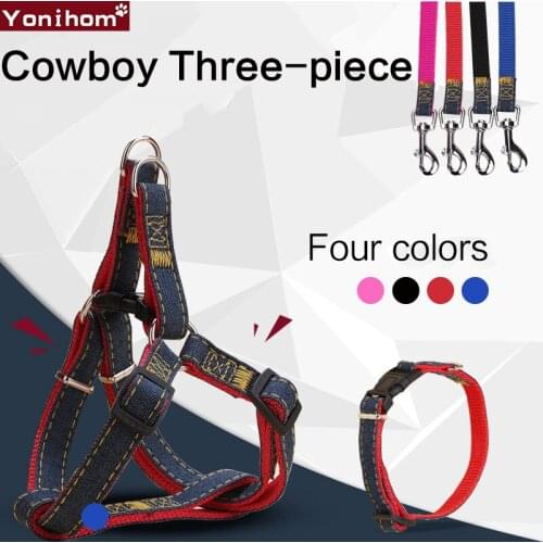 Dog Collar Nylon Cowboy Dog Harness Vest Strong Pet Dog Leash Nylon Rope Set Puppy Collar and Leash Set Running Training Set