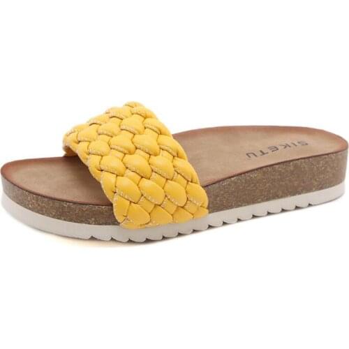 New Womens Summer Beach Cork Slippers Weave Non-slip Slides Female Flip Flops Ladies Sandals Comfortable Home Shoes q243