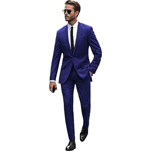 New Cheap Blue Men Suit (Jacket+Pants) 2 Piece Slim Fit Formal Business Prom Party Tuxedos